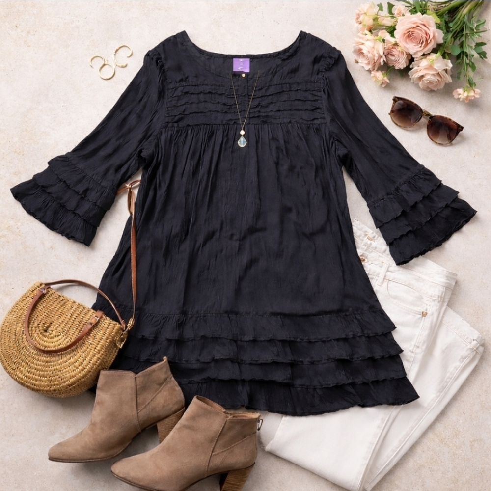 Lily by Firmiana Romantic Ruffle Tunic XL Anthropologie Style Boho Top